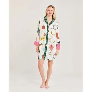 Katie Kime Mod Holiday Sleep Shirt White M NWT MCM Retro Christmas Morning Night